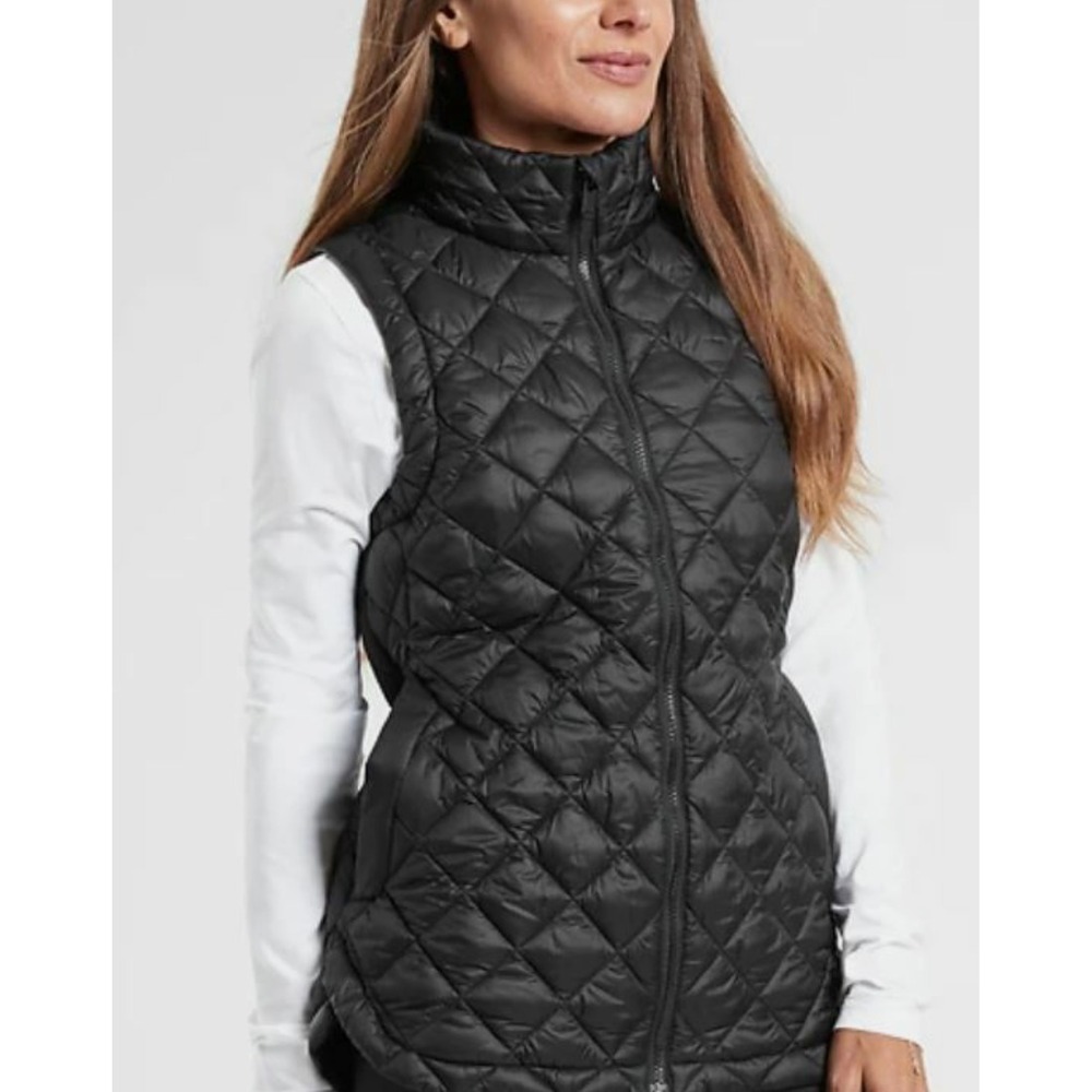Athleta Womens Whisper Featherless Quilted Puffer Vest Sz L Black Zip Front AP